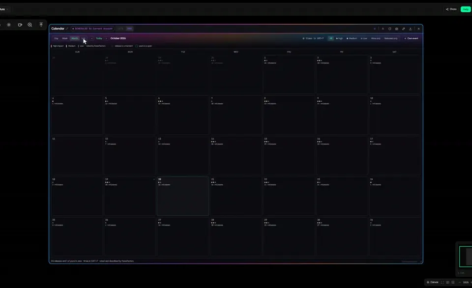 Financial Calendar tab in Tabmydata