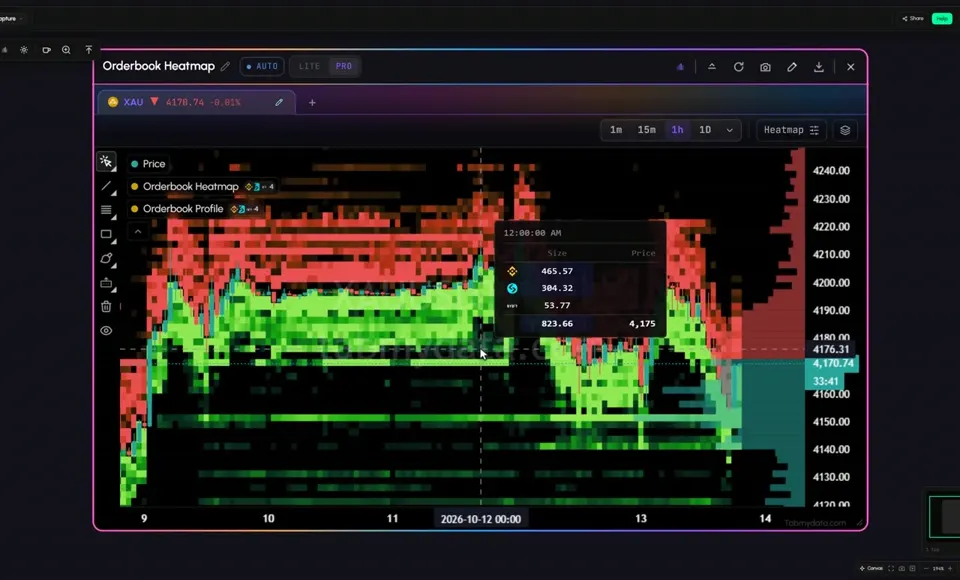 Gold Liquidity Heatmap tab in Tabmydata