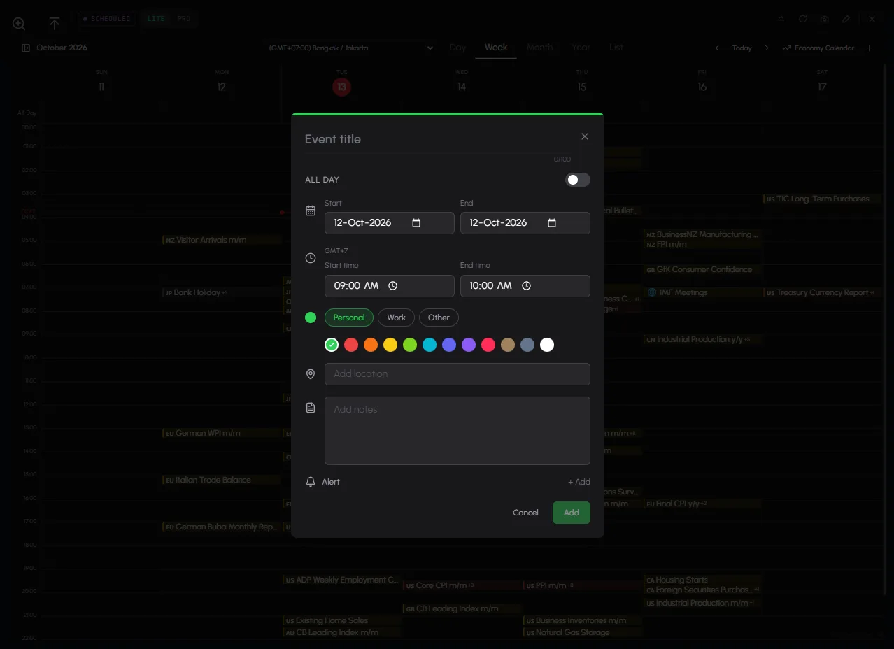 The New event dialog
