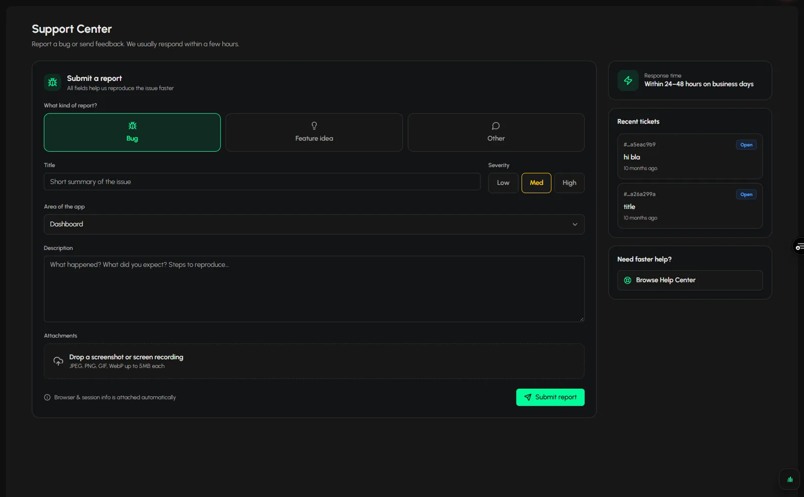 The support form
