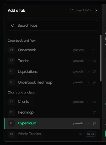 Add a tab with the Hyperliquid entry and its presets