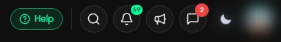 The top bar in dark mode with the moon switch