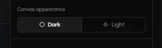 Canvas appearance in the avatar menu with the Dark and Light options