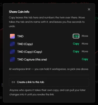 The single-tab Share dialog